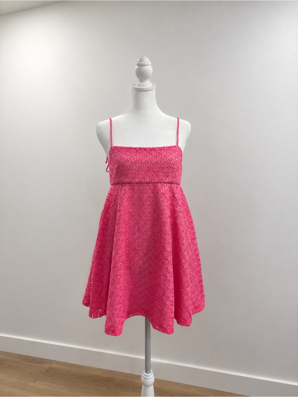 Amanda Uprichard Kellyann Pink Lace Tie Strap Fit & Flare Mini Dress S